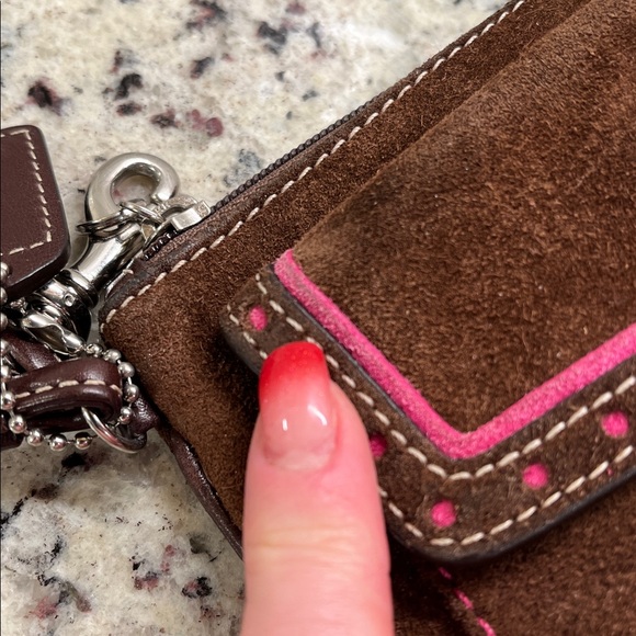 Coach Brown Suede Wristlet with Turn Lock EUC